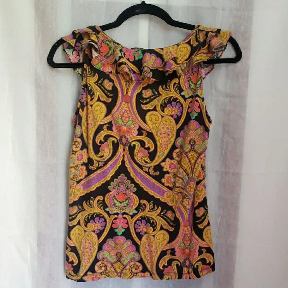 Ralph Lauren Colorful Paisley Sleeveless Top Drape Neck Cotton M - Picture 6 of 10